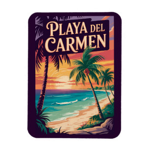 Íman Ilustração de Playa del Carmen Arte de Viagem Vint