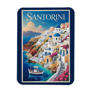 Íman Ilustração de Santorini Grécia Arte de Viagem Vint