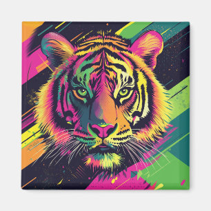 Íman Ilustração de Tigre de Arte pop com Cores Néon