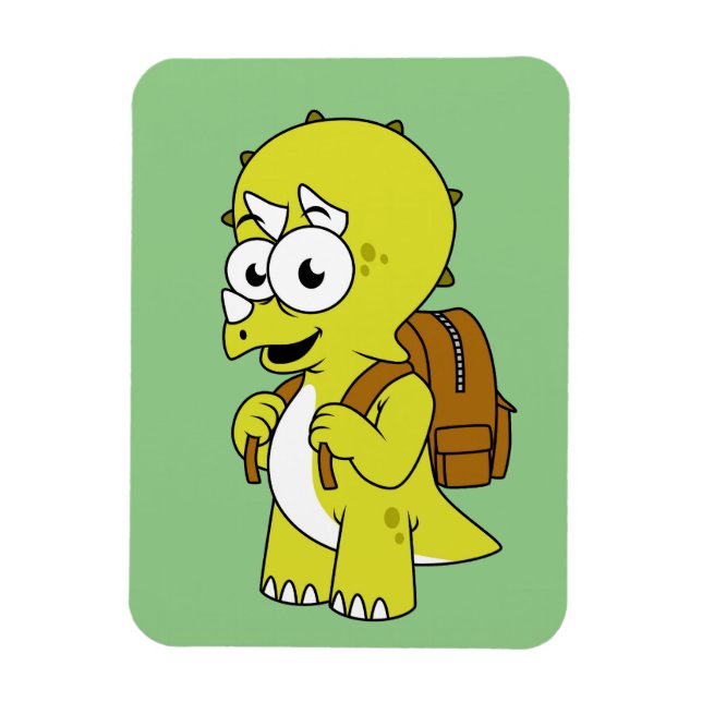 Íman Ilustração De Tricerátops Com Mochila. (Vertical)
