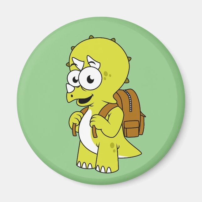 Íman Ilustração De Tricerátops Com Mochila. (Frente)