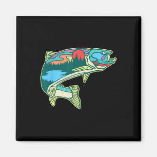Íman Ilustração de Truta na Natureza Vintage Pesca com