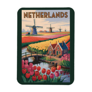 Íman Ilustração de Tulipas da Holanda Arte de Viagem Vi