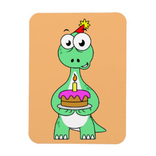 Íman Ilustração De Um Brontossauro Com Bolo De Aniversá