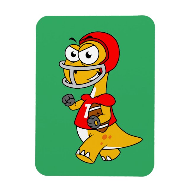 Íman Ilustração De Um Brontossauro Jogando Futebol. (Vertical)
