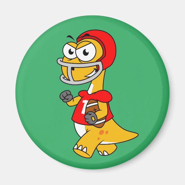 Íman Ilustração De Um Brontossauro Jogando Futebol. (Frente)