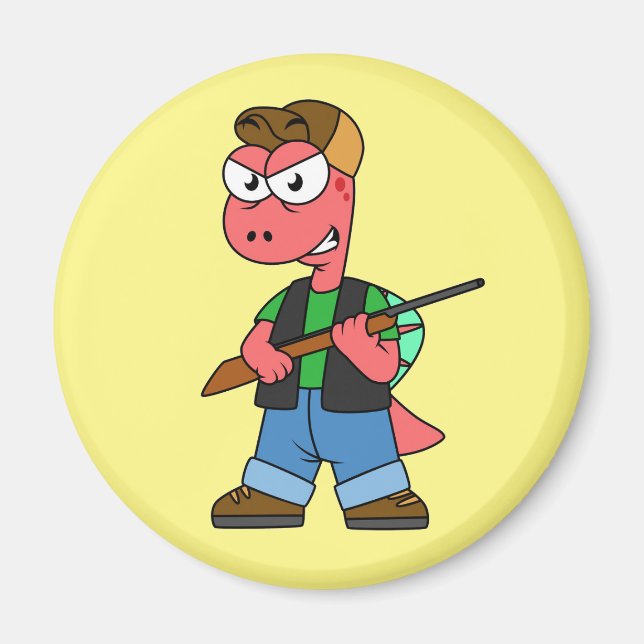 Íman Ilustração De Um Caçador De Espinossauro Com Arma. (Frente)