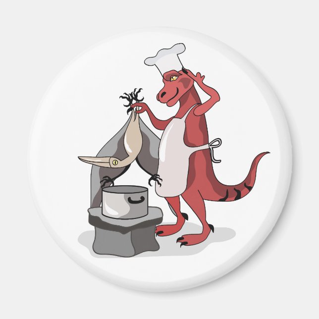 Íman Ilustração De Um Cozinhar De Chef Tyrannosaurus Re (Frente)