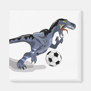 Íman Ilustração De Um Dinossauro Raptor Jogando Futebol