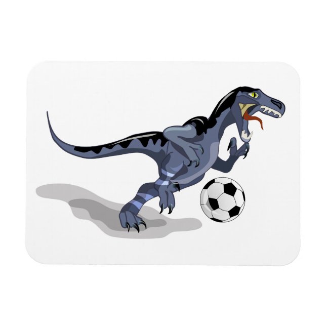 Íman Ilustração De Um Dinossauro Raptor Jogando Futebol (Horizontal)