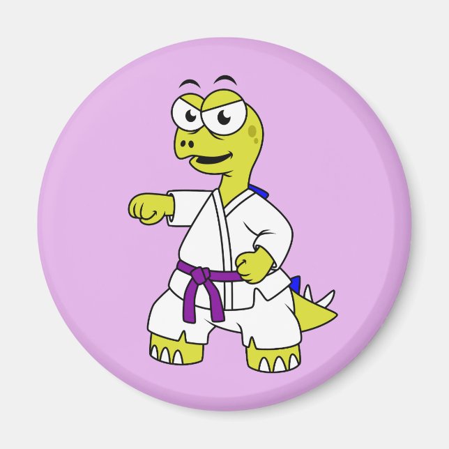 Íman Ilustração De Um Estegossauro Praticando Karato. (Frente)