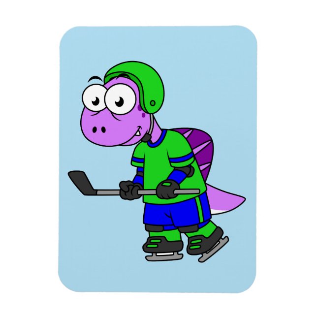Íman Ilustração De Um Jogador De Hockey Com Espinossaur (Vertical)