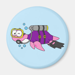 Íman Ilustração De Um Mergulhador Scuba Monstro De Loch