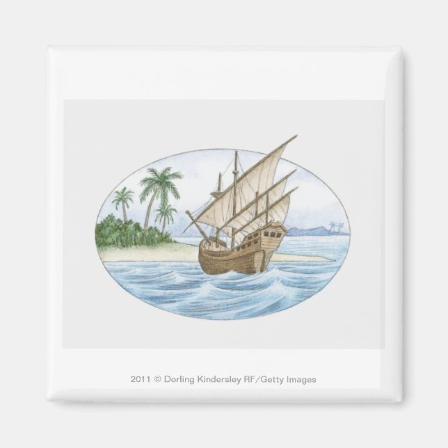 Íman Ilustração de um navio do século XVI perto da ilha (Frente)