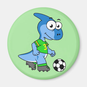 Íman Ilustração De Um Parasaurolofo Jogando Futebol.