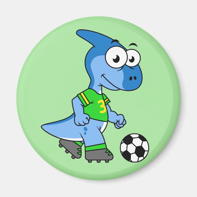 Íman Ilustração De Um Parasaurolofo Jogando Futebol. (Frente)
