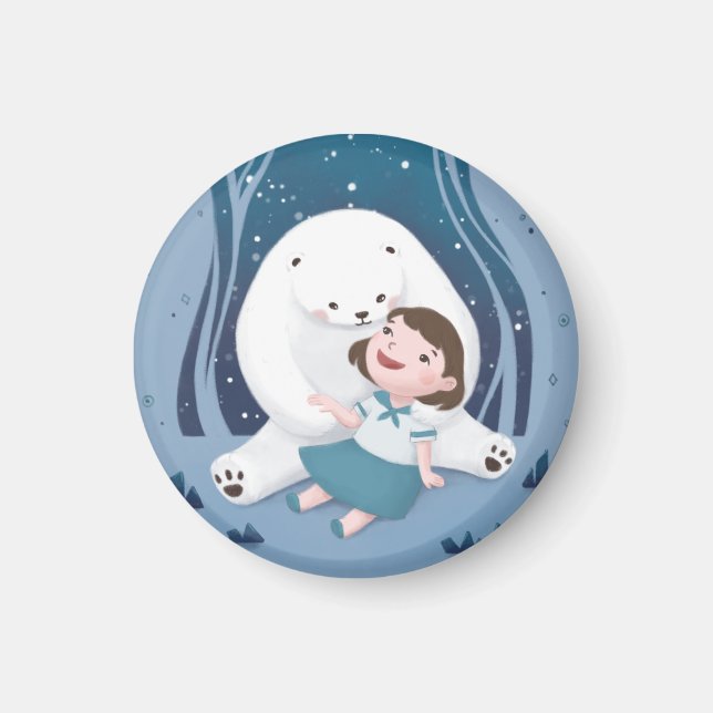 Íman Ilustração de Urso Polar e Criança (Frente)