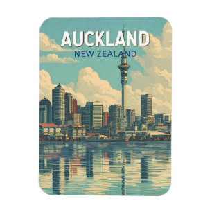 Íman Ilustração de Viagem Arte Retro Auckland Nova Zelâ