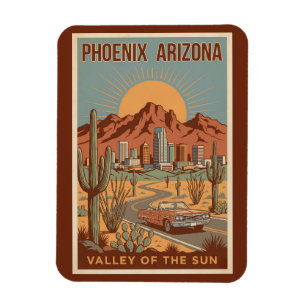 Íman Ilustração de Viagem Arte Retro do Sol do Arizona