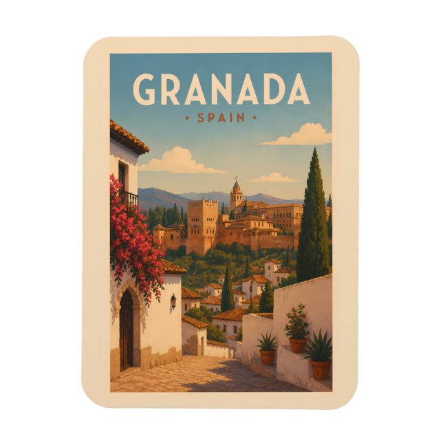 Íman Ilustração de Viagem da Alhambra Granada Espanha A (Vertical)