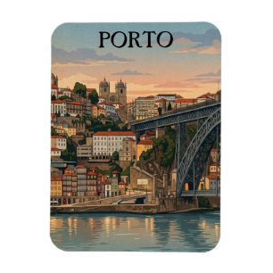Íman Ilustração de Viagem da Cidade Vintage Porto Portu