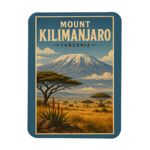 Íman Ilustração de viagem da Montanha Kilimanjaro Tanzâ