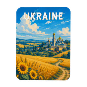 Íman Ilustração de viagem da Ucrânia Arte Vintage