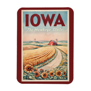 Íman Ilustração de Viagem da Zona Rural de Iowa Arte Vi