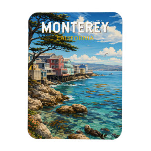 Íman Ilustração de Viagem de Arte Retro de Monterey Cal