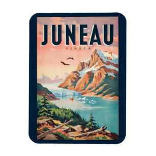 Íman Ilustração de Viagem de Arte Vint de Juneau Alasca