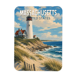 Íman Ilustração de Viagem de Arte Vintage de Massachuse
