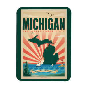 Íman Ilustração de Viagem de Arte Vintage de Michigan S