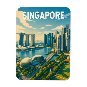 Íman Ilustração de Viagem de Arte Vintage de Singapura