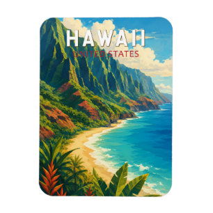 Íman Ilustração de viagem de arte vintage do Havaí