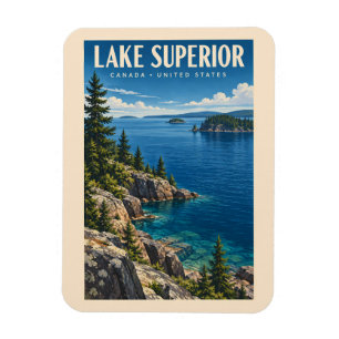 Íman Ilustração de Viagem de Arte Vintage do Lago Super