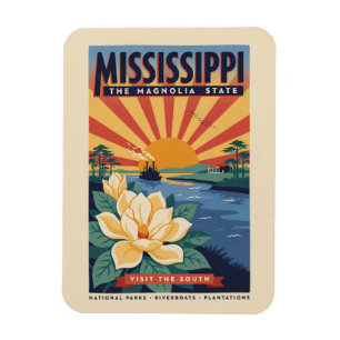 Íman Ilustração de Viagem de Arte Vintage do Mississipp