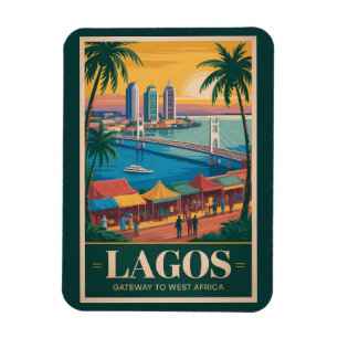 Íman Ilustração de viagem de arte vintage Lagos Nigéria
