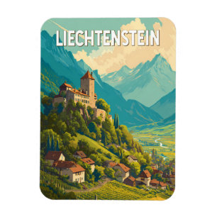 Íman Ilustração de viagem de arte vintage Liechtenstein