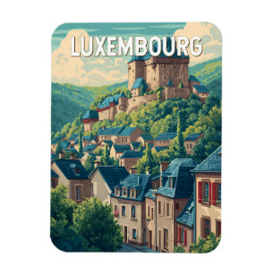 Íman Ilustração de Viagem de Arte Vintage Luxemburgo