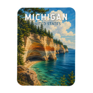 Íman Ilustração de Viagem de Arte Vintage Michigan