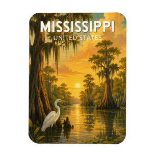 Íman Ilustração de Viagem de Arte Vintage Mississippi