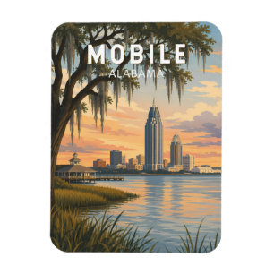 Íman Ilustração de Viagem de Arte Vintage Mobile Alabam