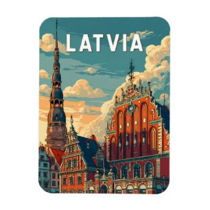 Íman Ilustração de viagem de arte vintage na Letônia