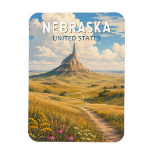 Íman Ilustração de Viagem de Arte Vintage Nebraska