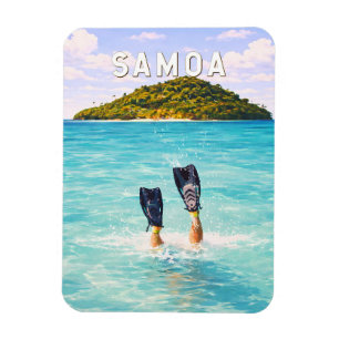 Íman Ilustração de Viagem de Arte Vintage Samoa