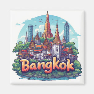 Íman Ilustração de Viagem de Banguecoque com Templos Do