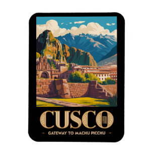 Íman Ilustração de Viagem de Cusco Peru Arte Vintage