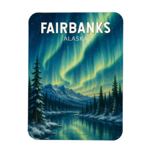 Íman Ilustração de Viagem de Fairbanks Alasca Vintage