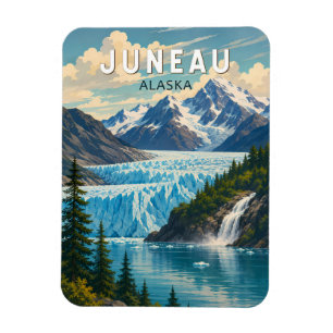 Íman Ilustração de Viagem de Juneau Alasca Arte Vintage