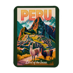 Íman Ilustração de viagem de Machu Picchu no Peru Arte 